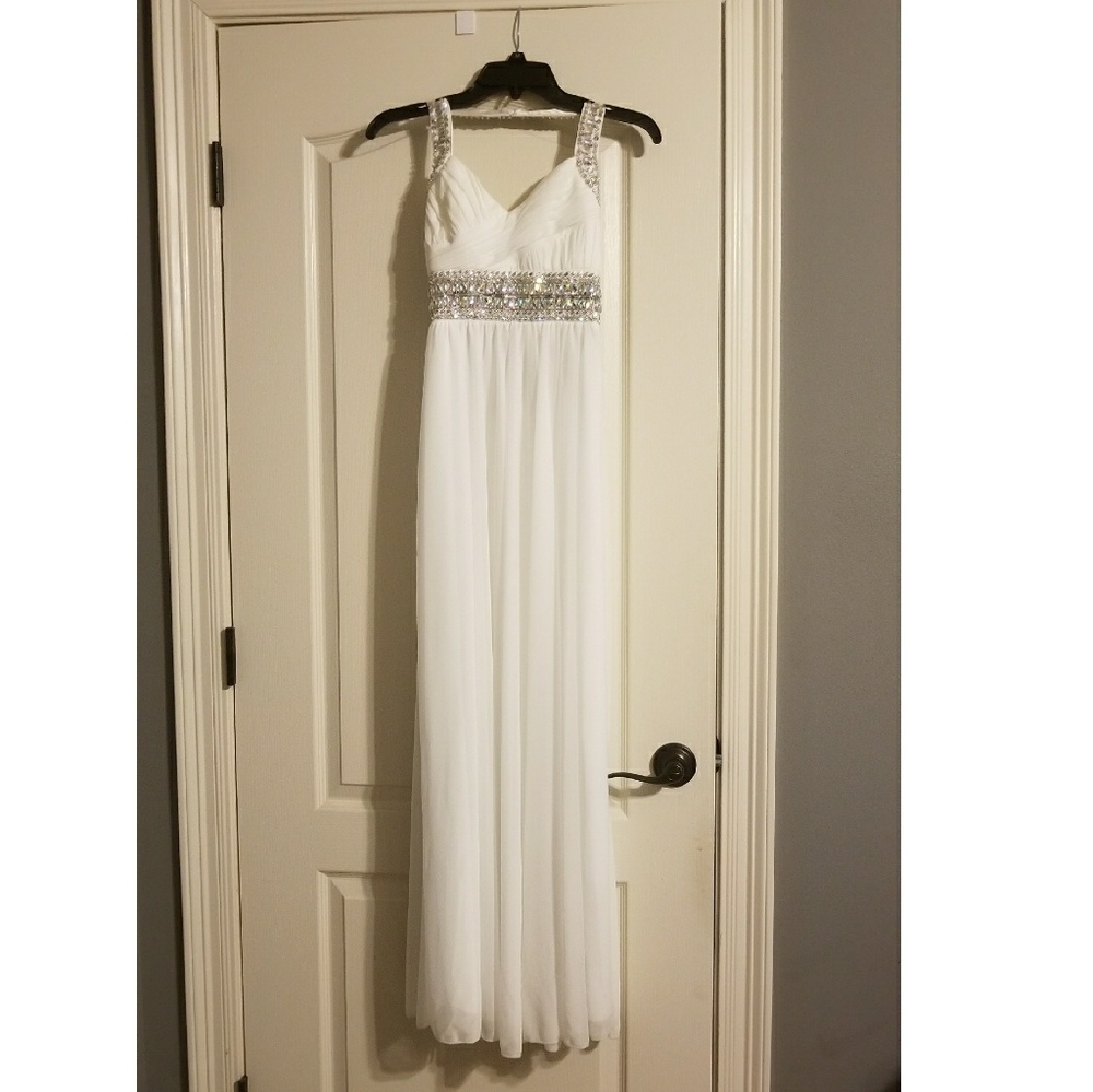 Sequin Hearts white prom dress